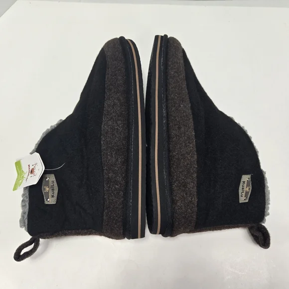 KauiLu Black and Brown Winter Felt Wool Slippers with Sherpa Lining Size 12 - Picture 6 of 11